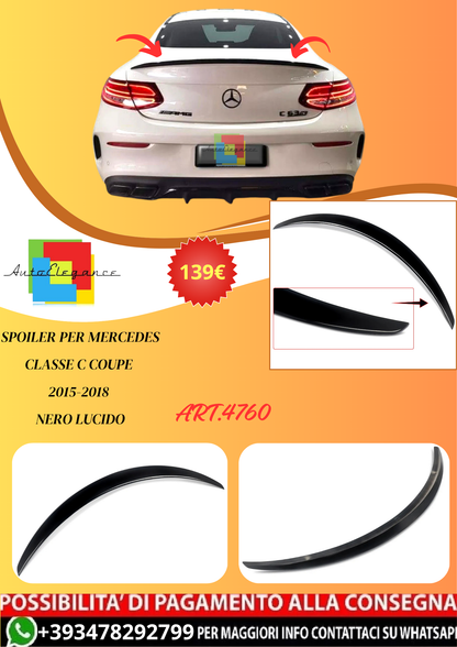 💫ART.4760 Spoiler adatto per Mercedes CLASSE C COUPE AMG Nero Lucido 15-18💫