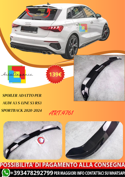 💫ART.4761 Spoiler adatto per Audi A3 S-Line S3 RS3 Sportback 2020-2024💫