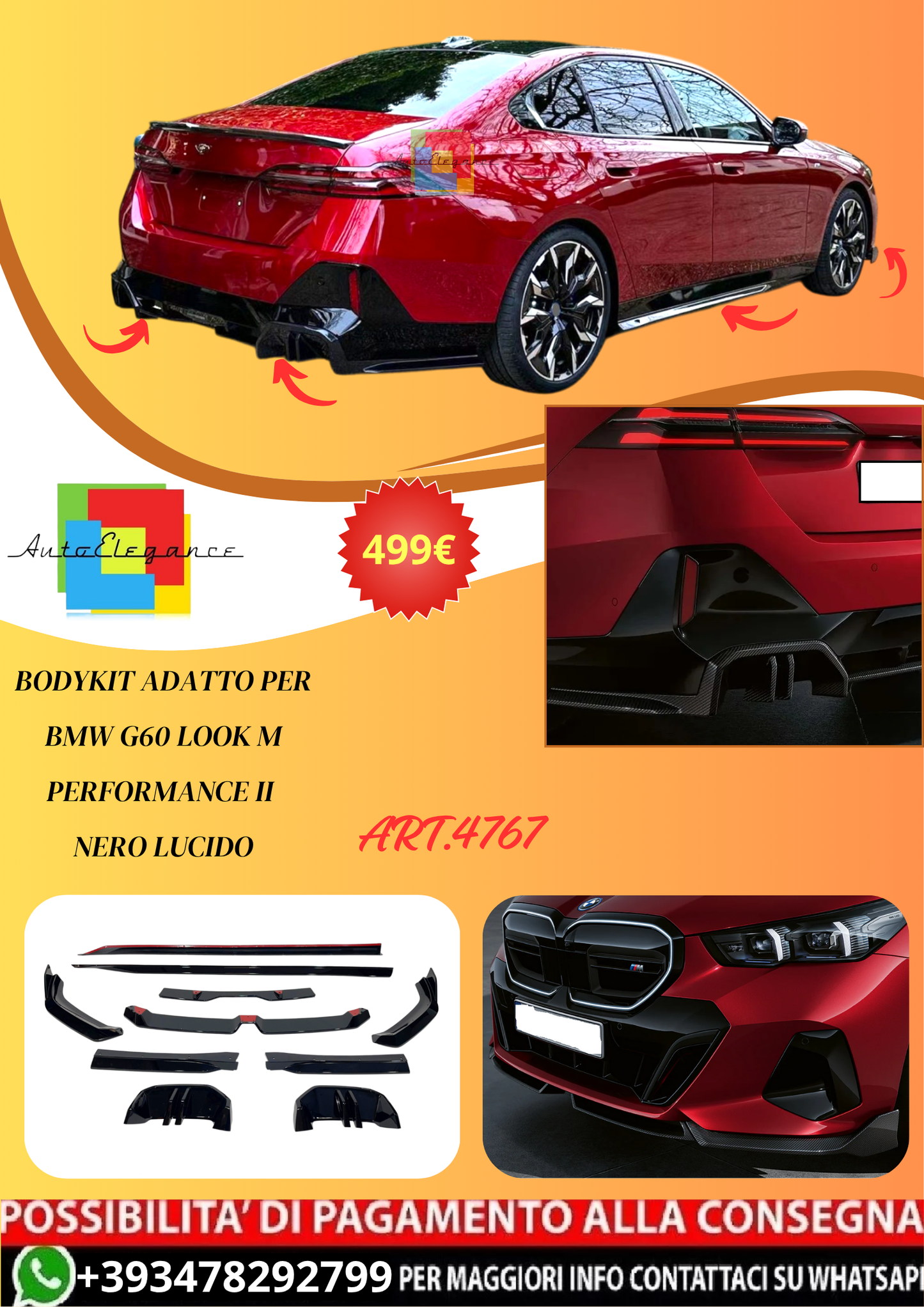💫ART.4767 Bodykit adatto per BMW G60 Look M Performance II Nero lucido💫
