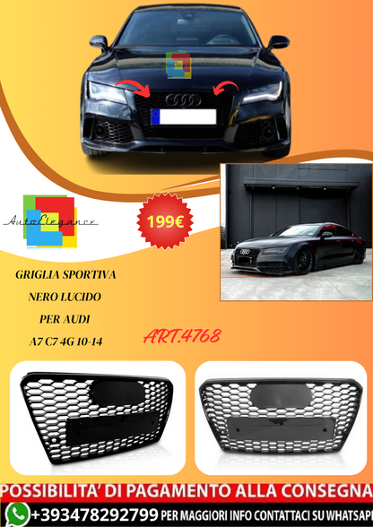 💫ART.4768 Griglia Sportiva Nero Lucido per AUDI A7 C7 4G 10-14💫