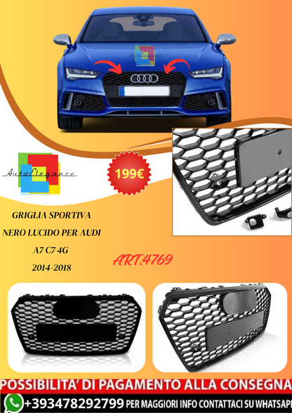 💫ART.4769 Griglia Sportiva Nero Lucido per AUDI A7 C7 4G 14-18💫
