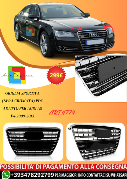💫ART.4774 Griglia Sportiva (Nera Cromata) PDC adatto per AUDI A8 D4 2009-2013💫