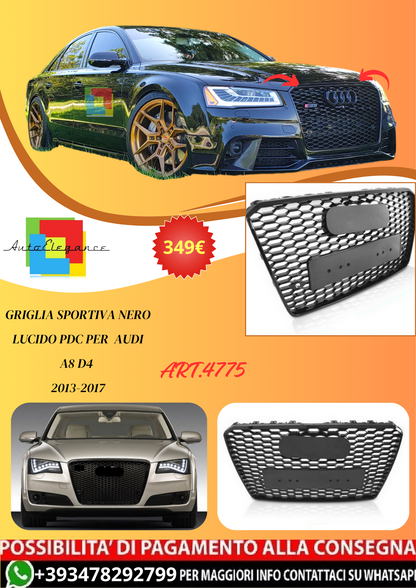 💫ART.4775 Griglia Sportiva Nero Lucido PDC per  AUDI A8 D4 2013-2017💫