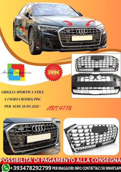 💫ART.4778 GRIGLIA SPORTIVA STILE S (NERO CROMO) PDC PER AUDI A8 D5 2021+💫