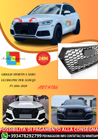 💫ART.4786 GRIGLIE SPORTIVA NERO LUCIDO PDC PER AUDI Q5 FY 2016-2020💫