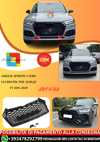💫ART.4788 GRIGLIA SPORTIVA NERO LUCIDO PDC PER AUDI Q5 FY 2016-2020💫
