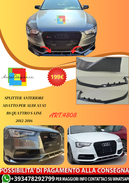 💫ART.4808 Splitter Anteriore adatto per Audi A5 S5 Quattro S-LINE 2012-2016💫