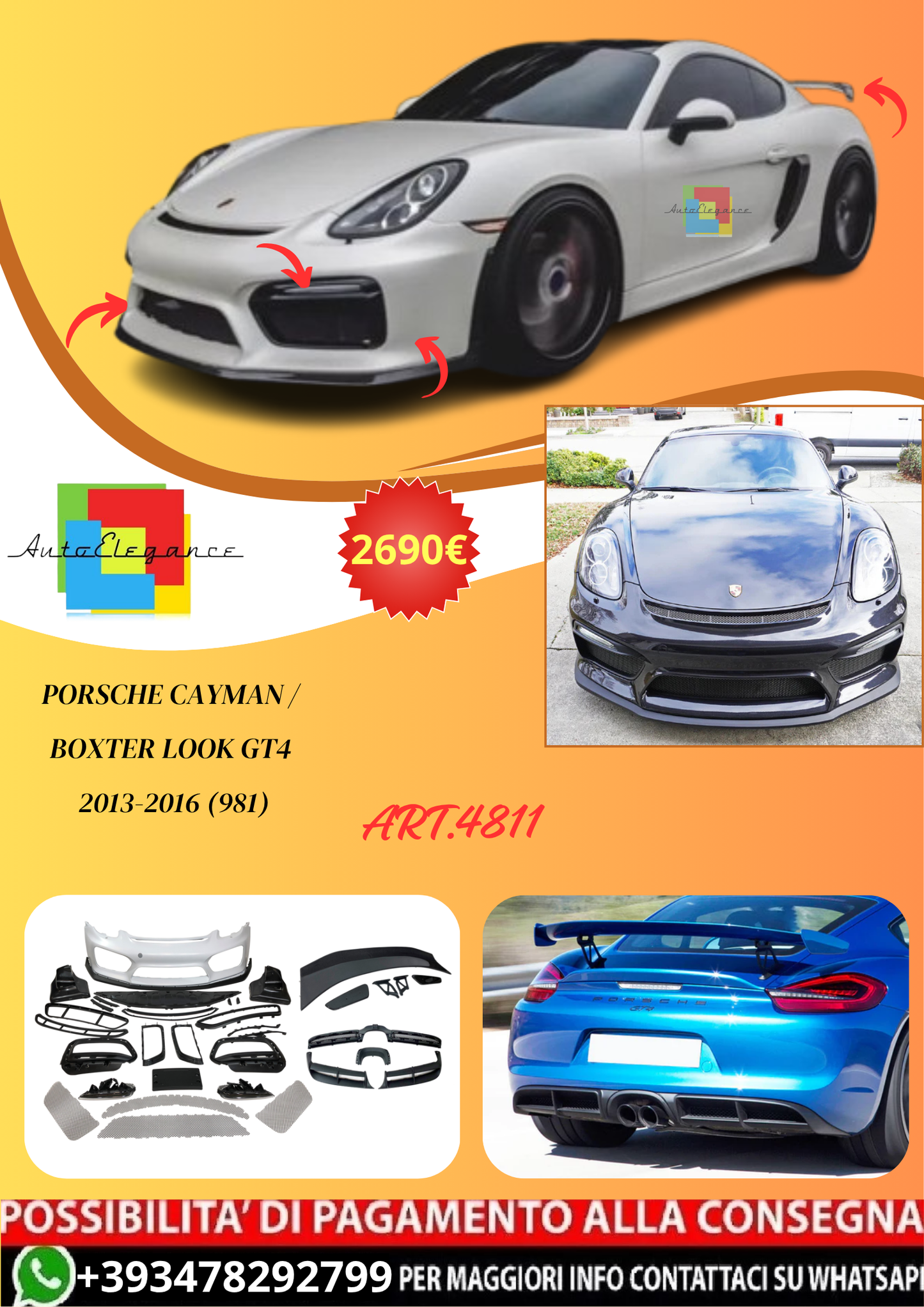 💫ART.4811 Bodykit adatto per Porsche Cayman / Boxter look GT4 2013-2016 (981)💫