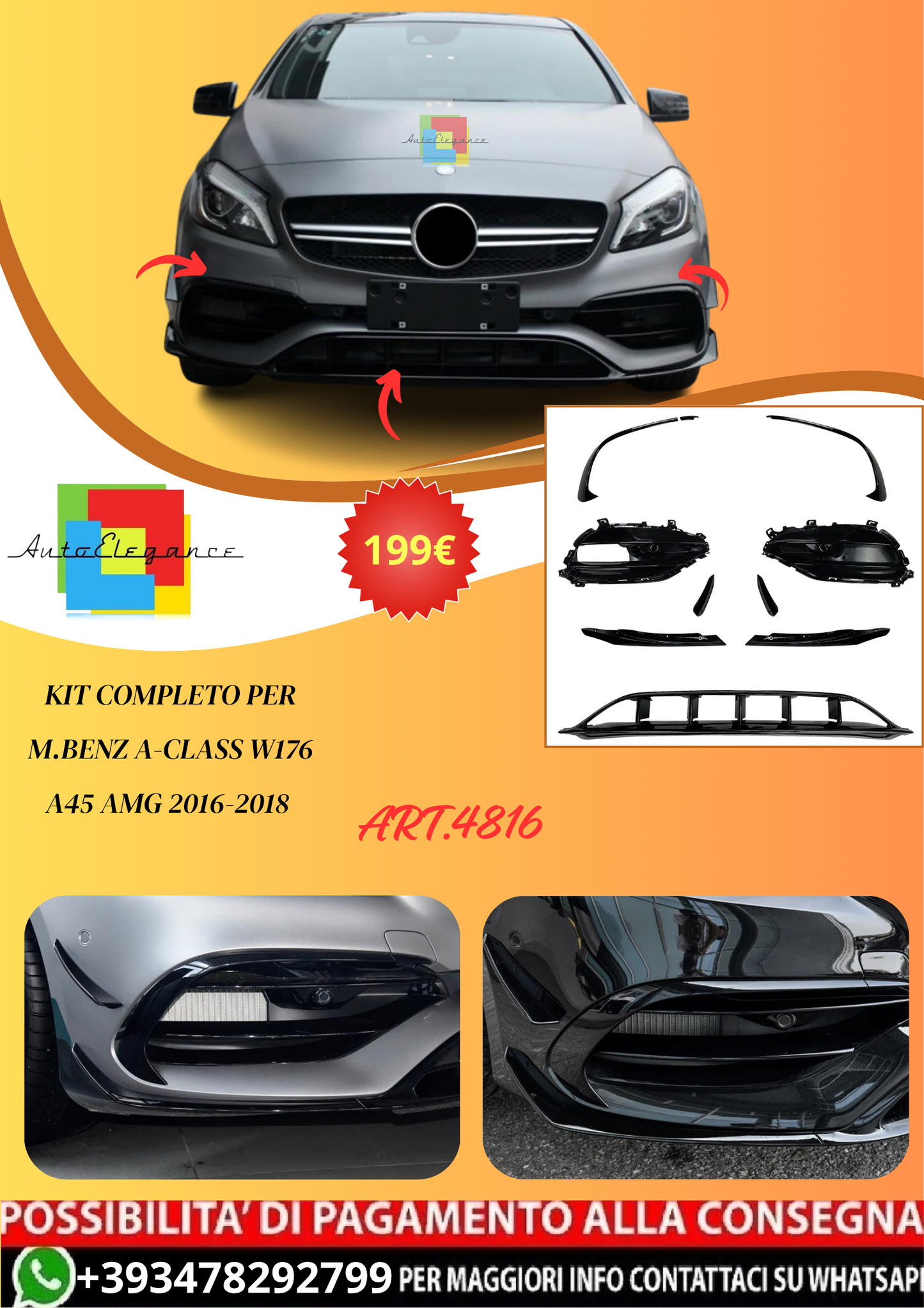 💫ART.4816 Kit completo per M.Benz A-Class W176 A45 AMG 2016-2018💫