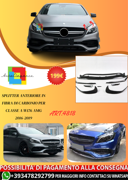 💫ART.4818 Splitter anteriore in Fibra Di Carbonio per Classe A W176 AMG 16-19💫
