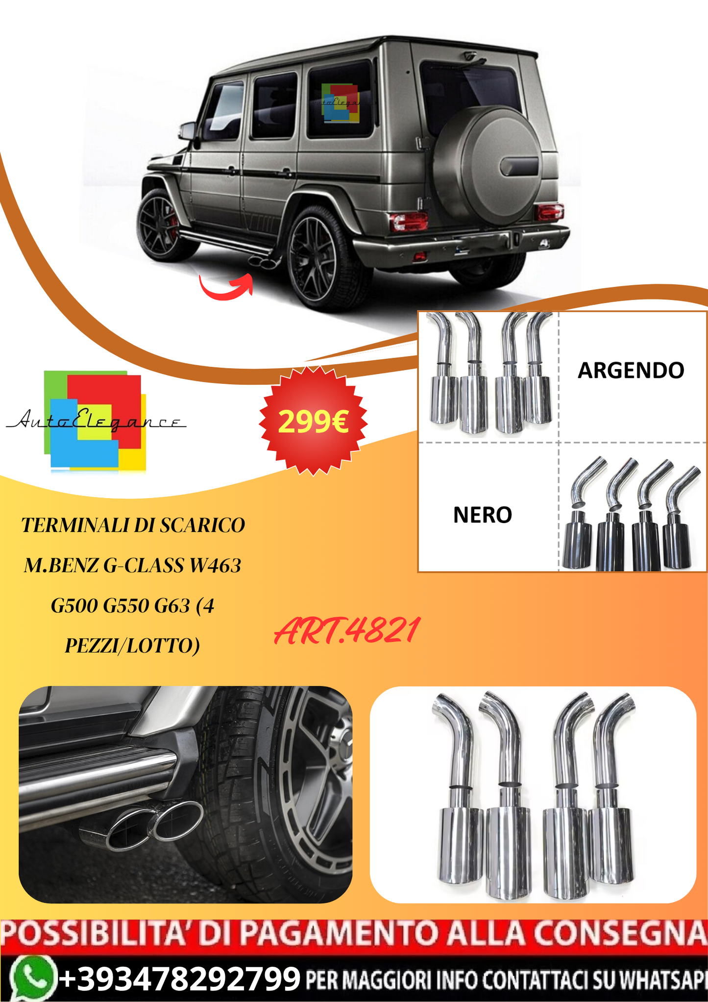 💫ART.4821 (4 pezzi/lotto) TERMINALI DI SCARICO M.BENZ G-Class W463 G550 G63💫