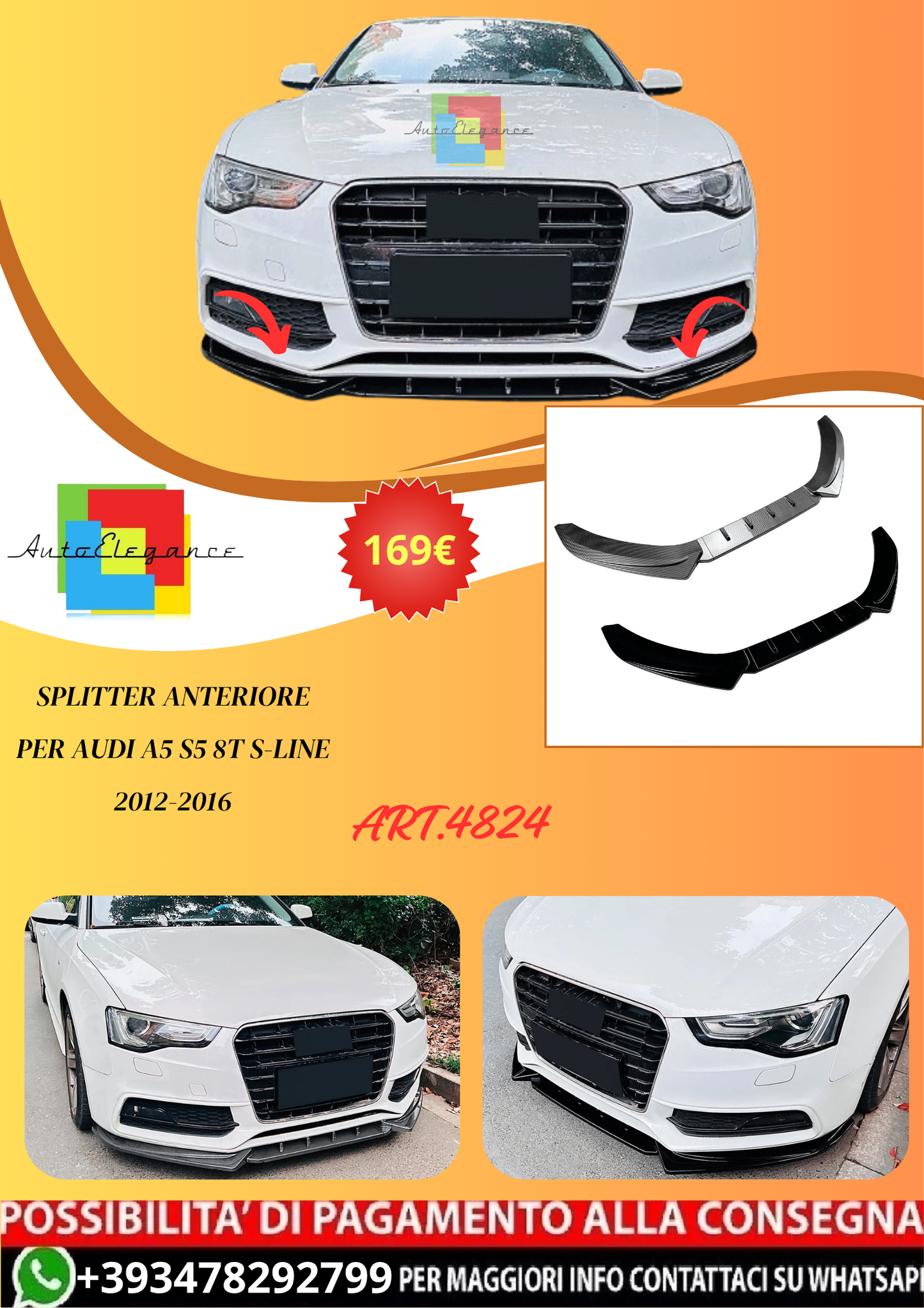 💫ART.4824 Splitter per Audi A5 S5 8T S-line 2012-2016💫