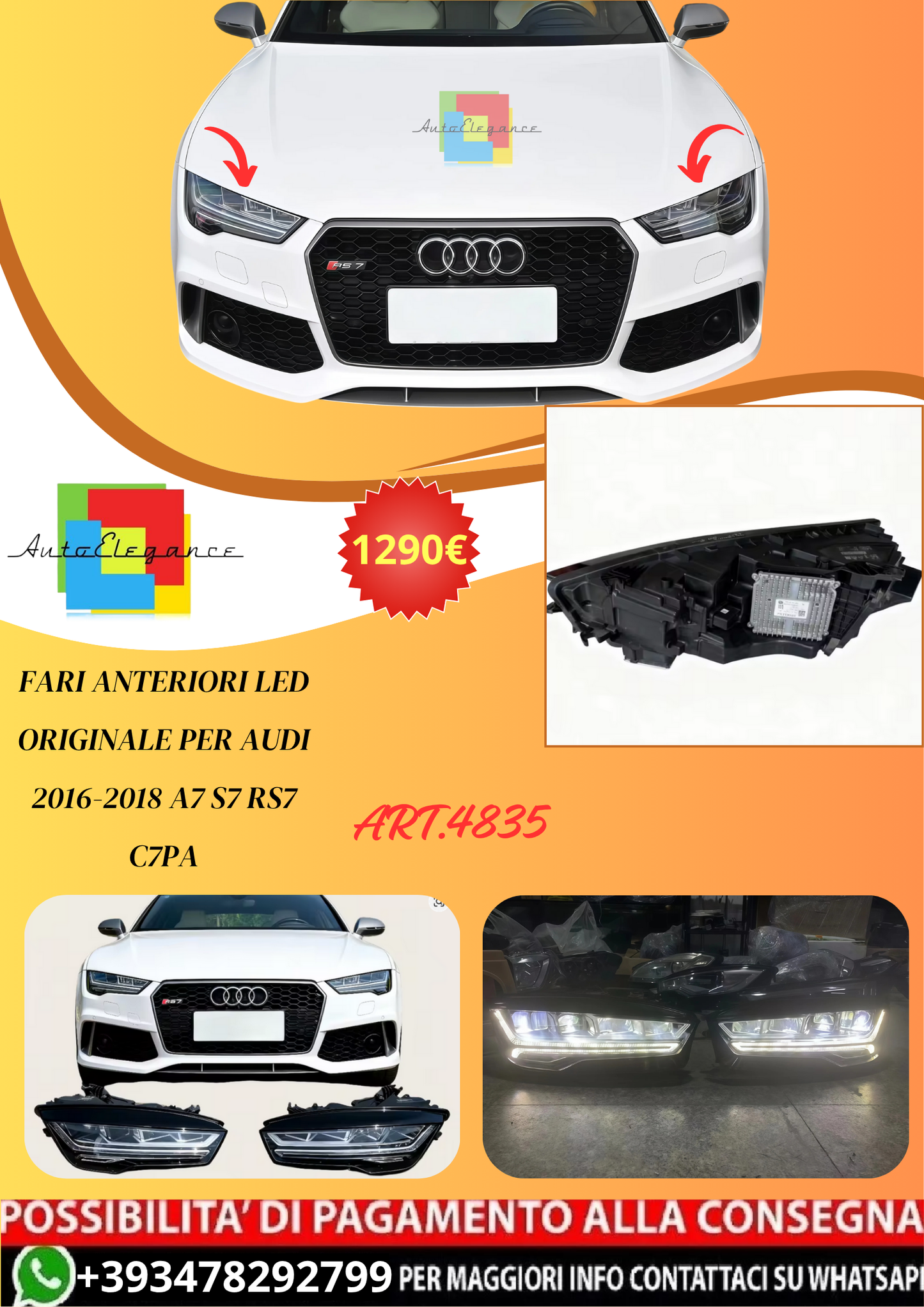 💫ART.4835 Fari Anteriori LED Originale per Audi A7 S7 RS7 C7PA 2016-2018💫