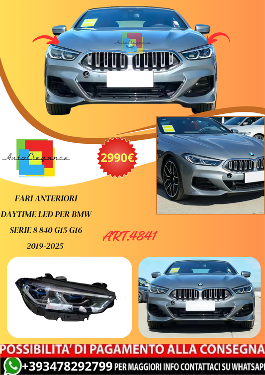 💫ART.4841 Fari Anteriori Daytime LED per BMW Serie 8 840 G15 G16 2019-2025 💫