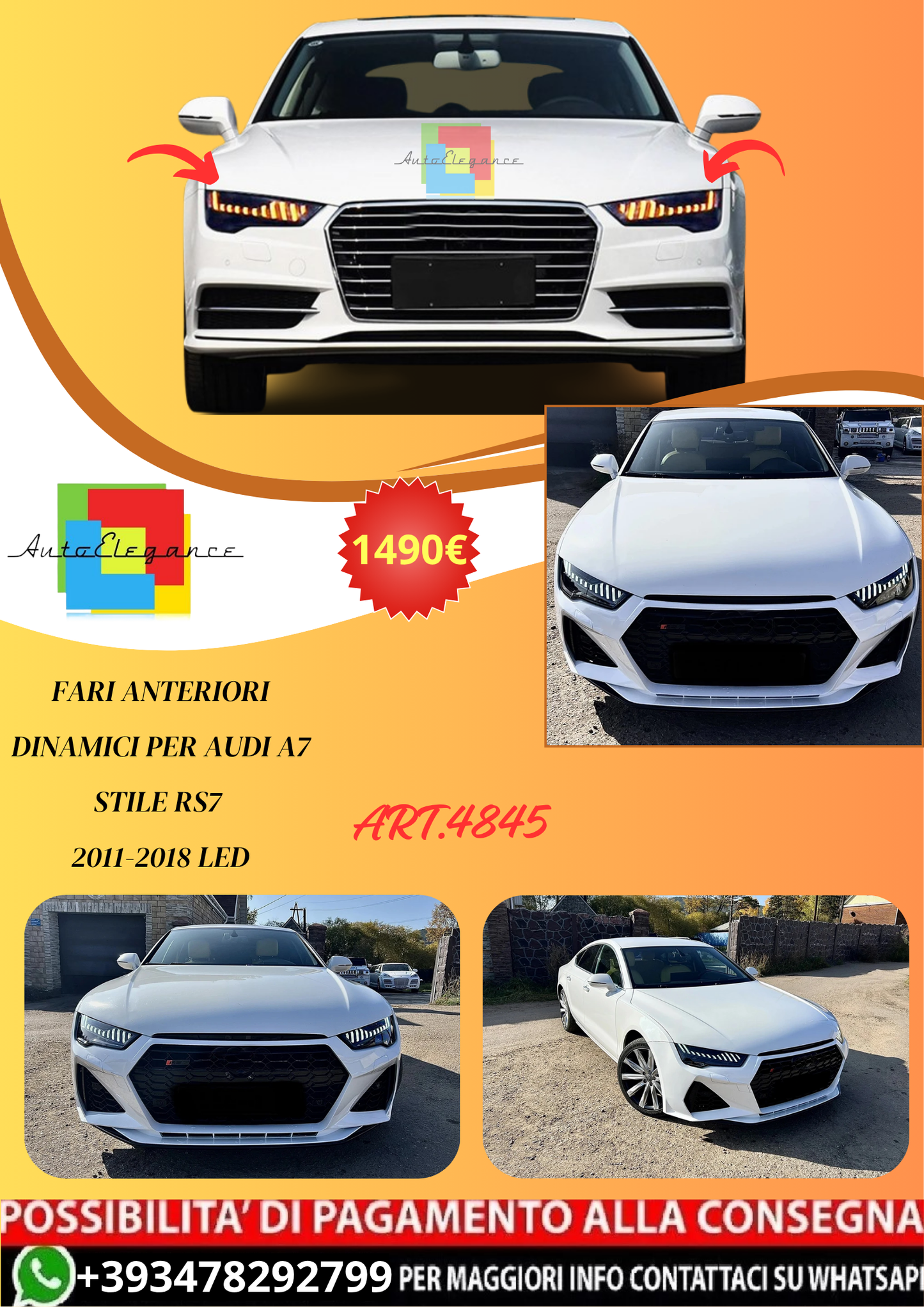 💫ART.4845 Fari Anteriori Dinamici per Audi A7 stile RS7 2011-2018 LED💫