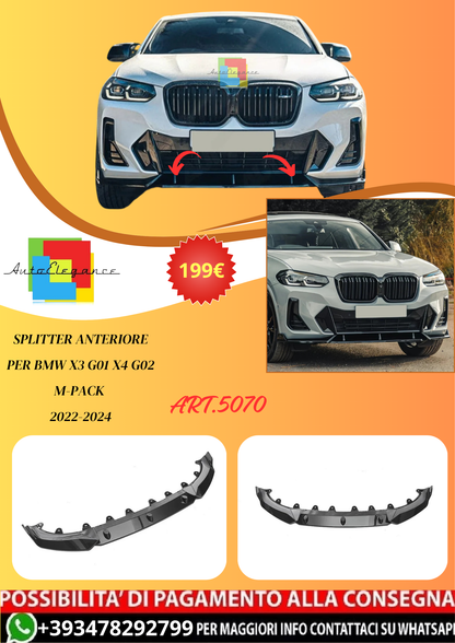 💫ART.5070 Splitter Anteriore per Bmw X3 G01 X4 G02 M-Pack 2022-2024💫
