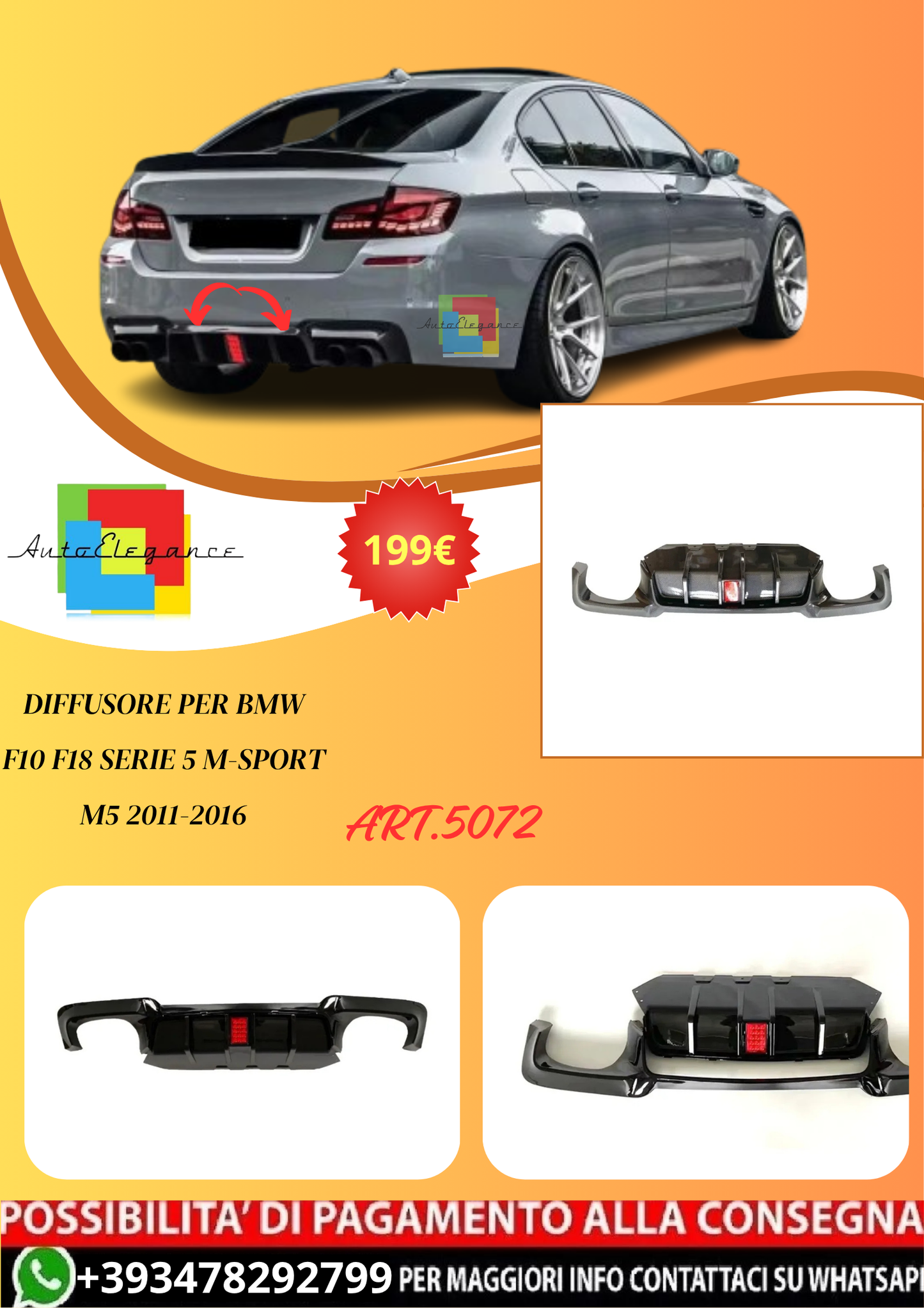 💫ART.5072 Diffusore per BMW F10 F18 Serie 5 M-Sport M5 2011-2016💫