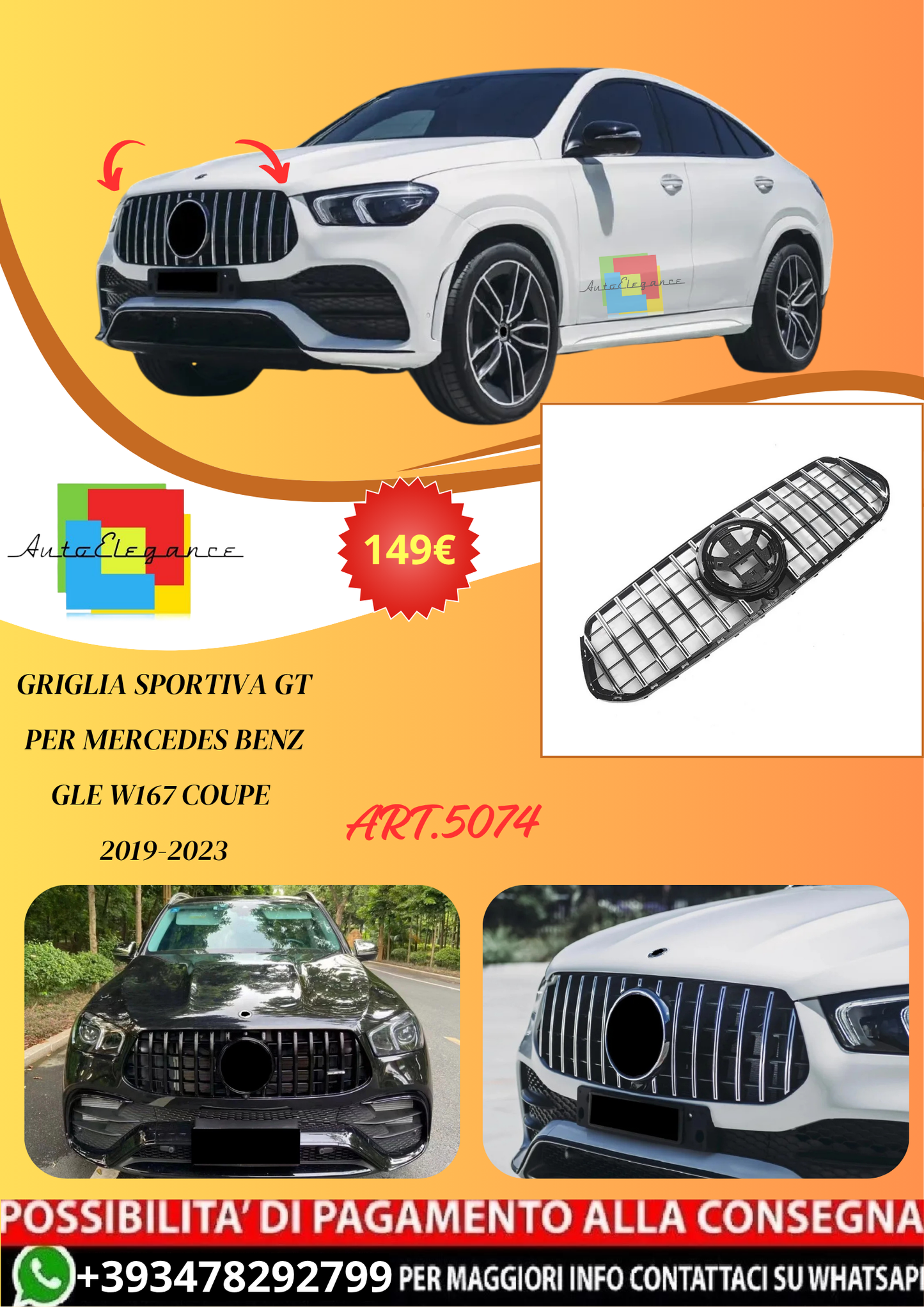 💫ART.5074 Griglia Sportiva GT per Mercedes Benz GLE W167 Coupe 2019-2023💫