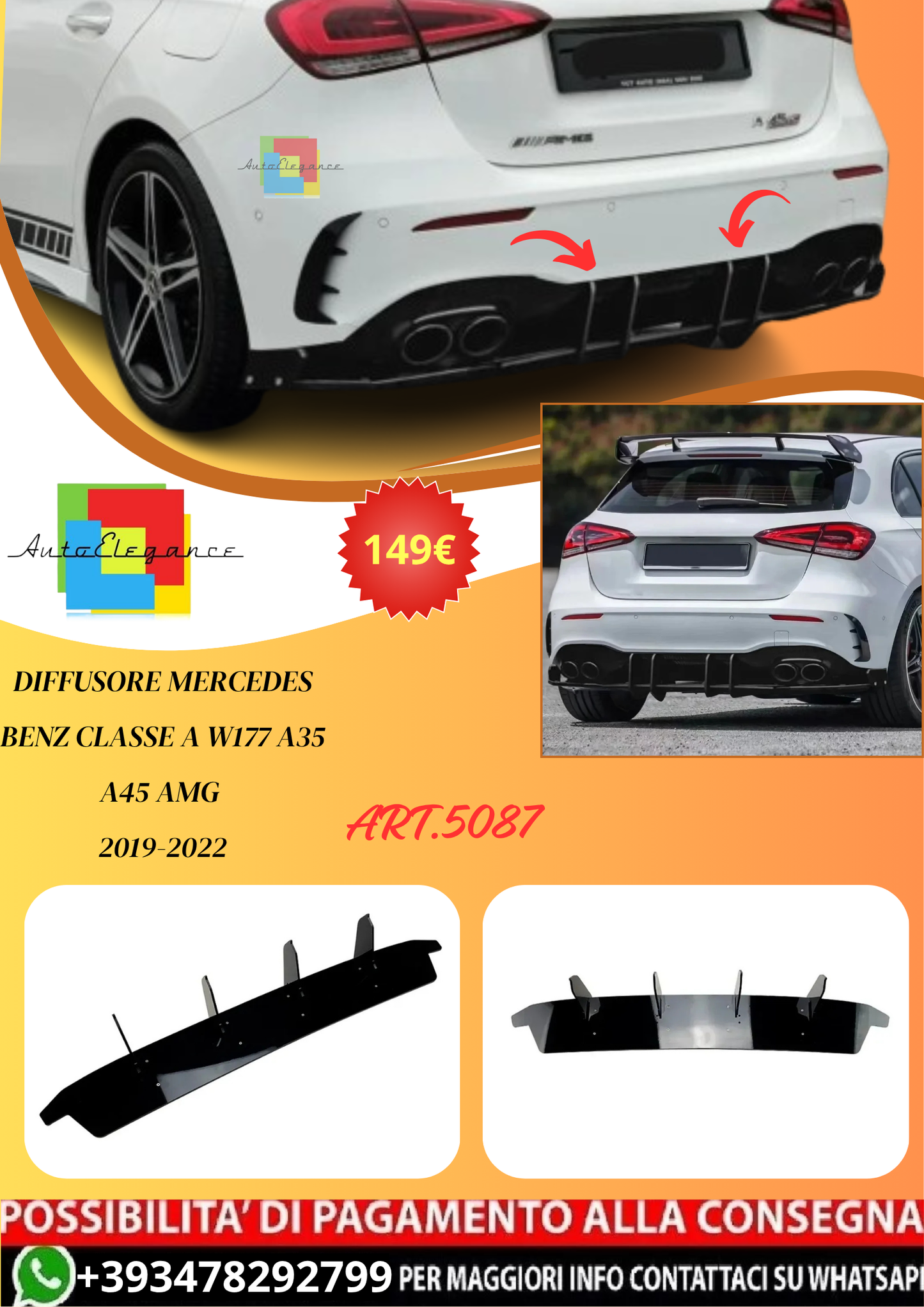 💫ART.5087 Diffusore Mercedes Benz Classe A W177 A35 A45 AMG 2019-2022💫