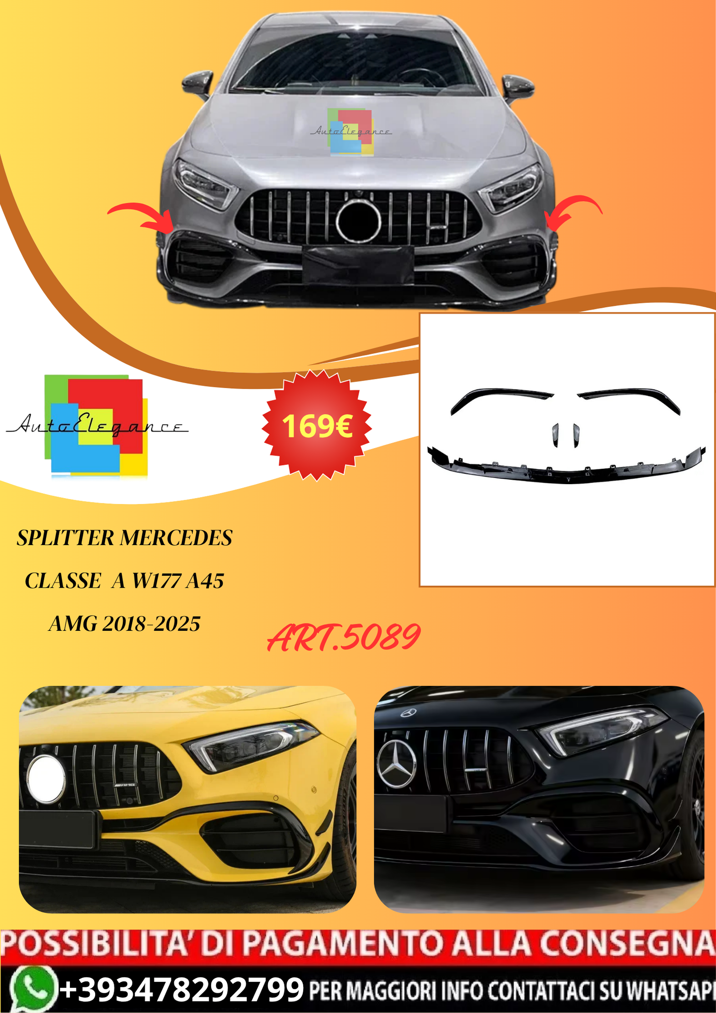 💫ART.5089 SPLITTER MERCEDES CLASSE A W177 A45 AMG 2018-2025💫