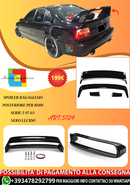 💫ART.5124 Spoiler Bagagliaio Posteriore per BMW SERIE 5 97-03 Nero Lucido💫