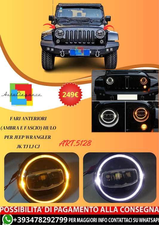 💫ART.5128 Fari Anteriori (Ambra e Fascio) Hi/Lo per Jeep Wrangler JK TJ LJ CJ💫