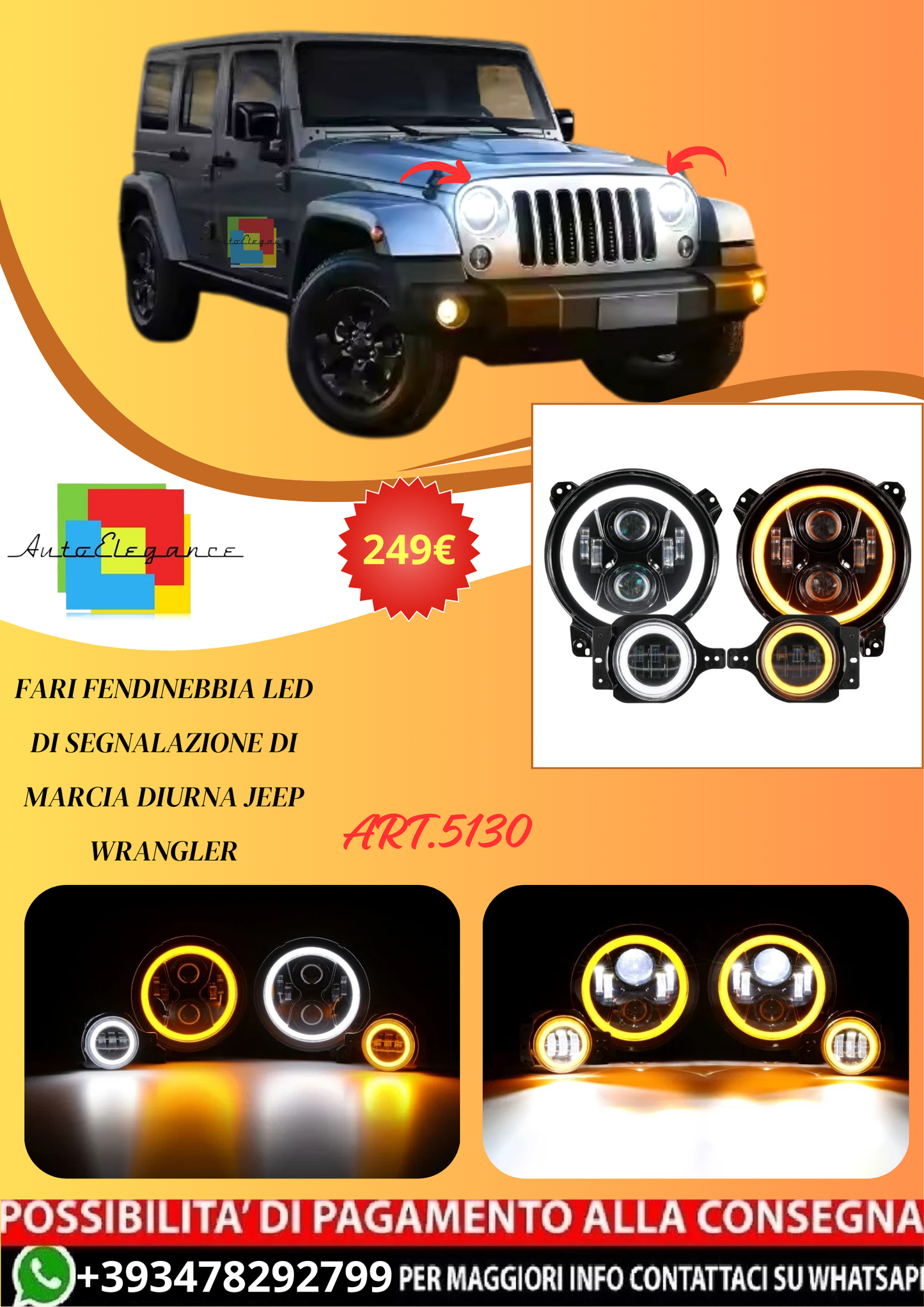💫ART.5130 Fari Fendinebbia LED di segnalazione di marcia diurna Jeep WRANGLER💫