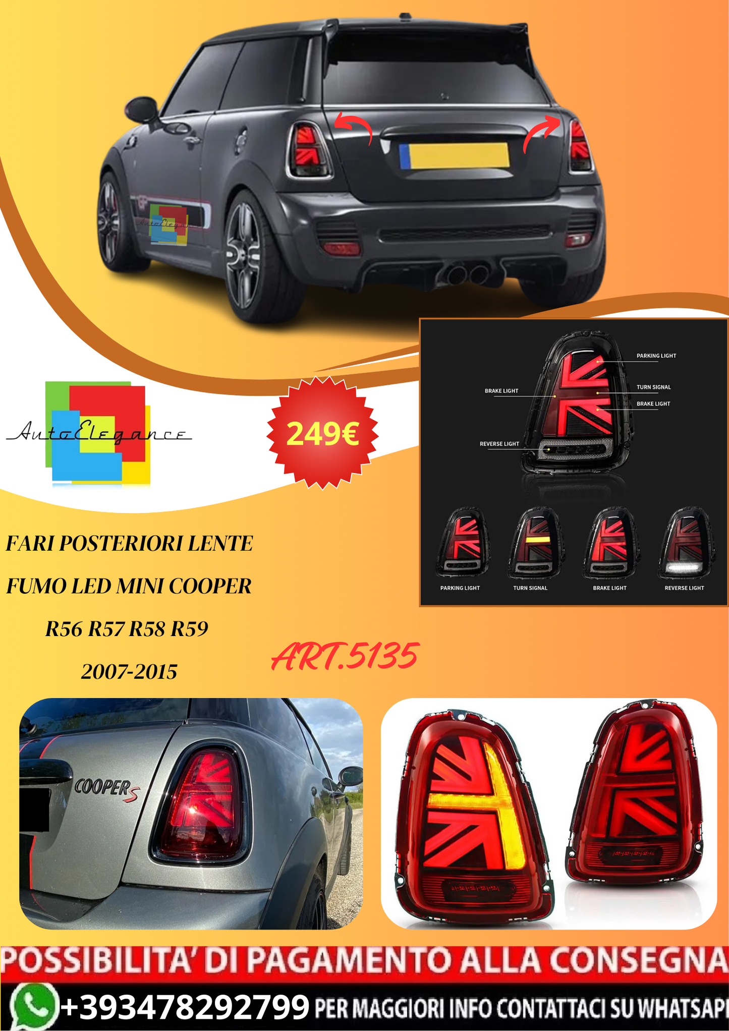 💫ART.5135 Fari Posteriori Lente Fumo LED Mini Cooper R56 R57 R58 R59 07‐15💫