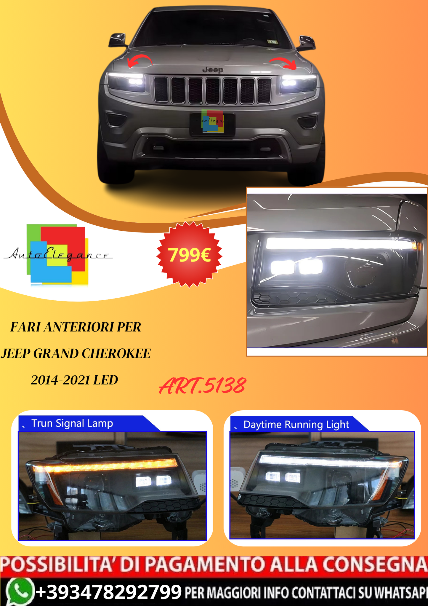 💫ART.5138 Fari Anteriori per Jeep Grand Cherokee 2014-2021 LED💫