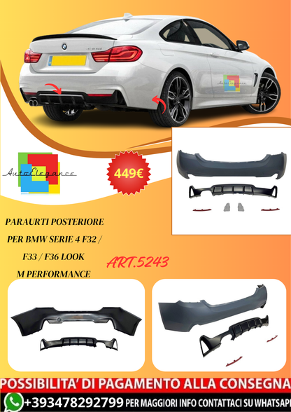 💫ART.5243 Paraurti Posteriore BMW Serie 4 F32 / F33 / F36 Look M Performance💫