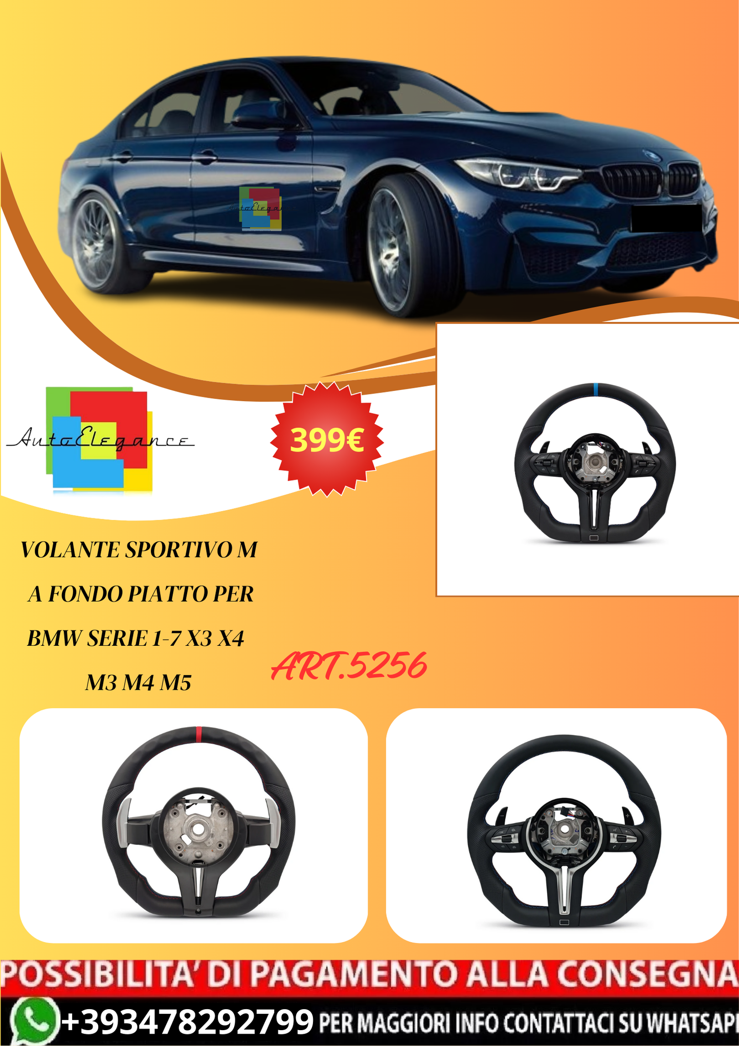 💫ART.5256 Volante Sportivo (Airbag non incluso) BMW Serie 1-7 X3 X4 M3 M4+💫
