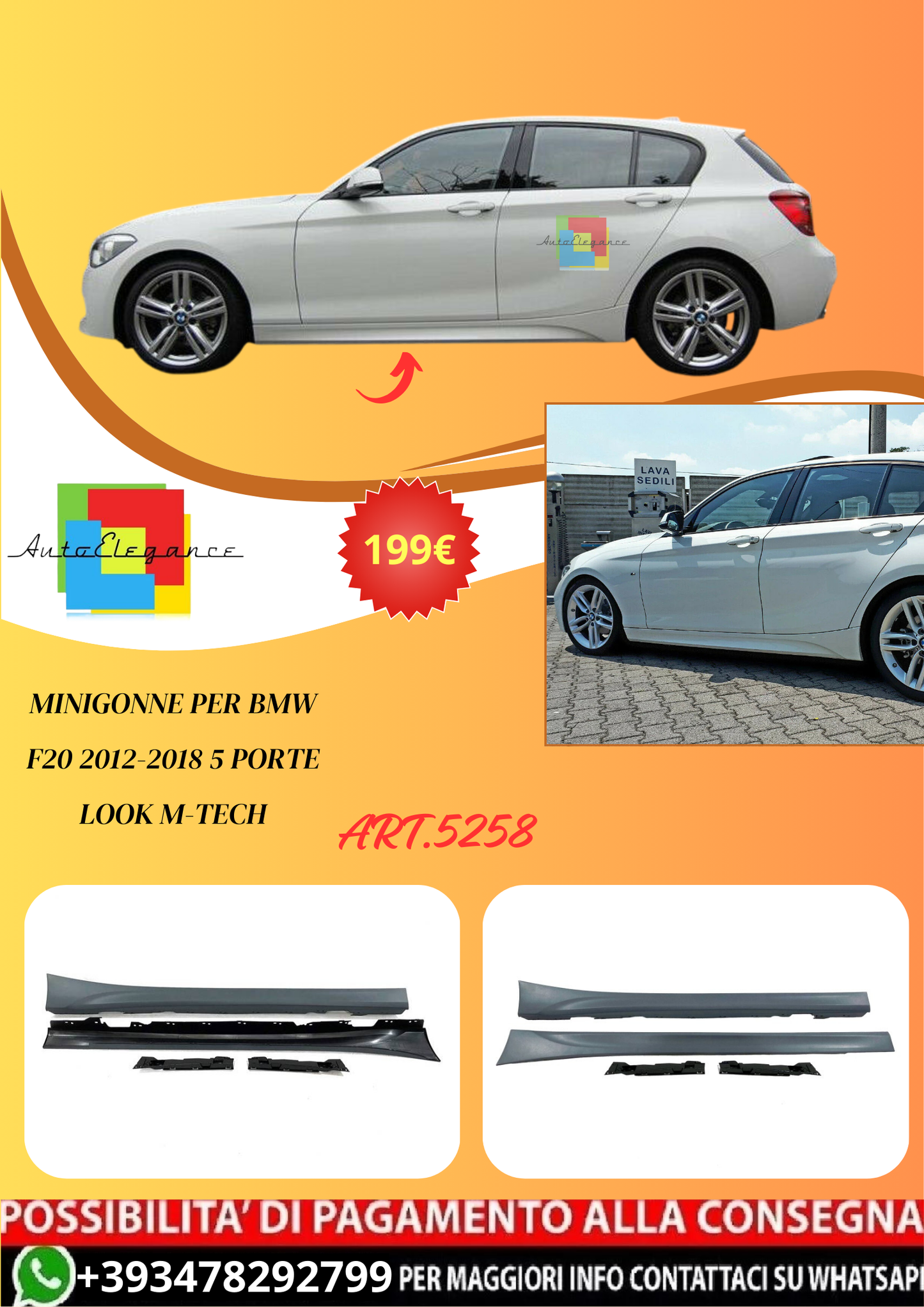 💫ART.5258 Minigonne per BMW F20 2012-2018 5 Porte Look M-Tech💫