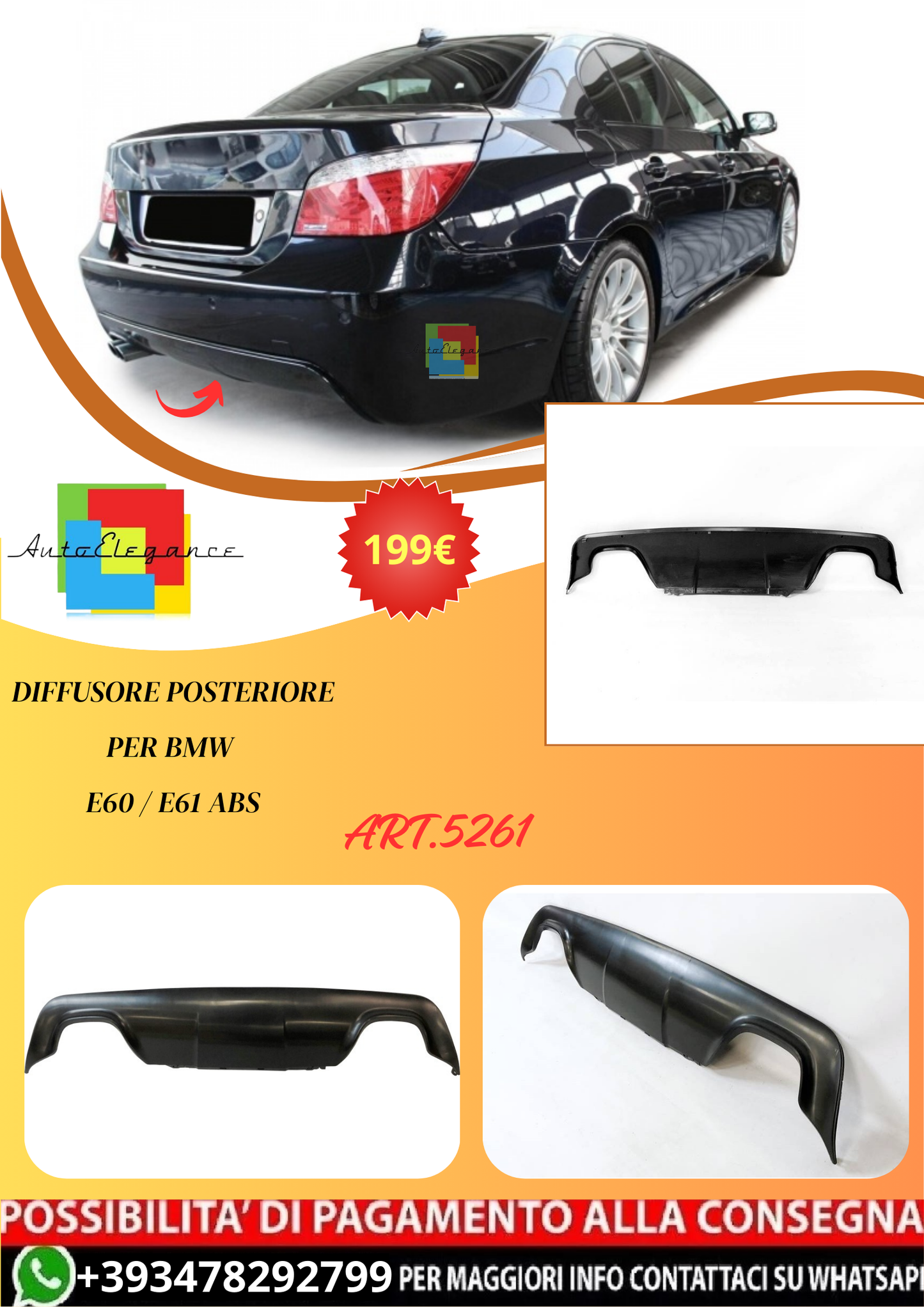💫ART.5261 Diffusore Posteriore per BMW E60 / E61 ABS💫