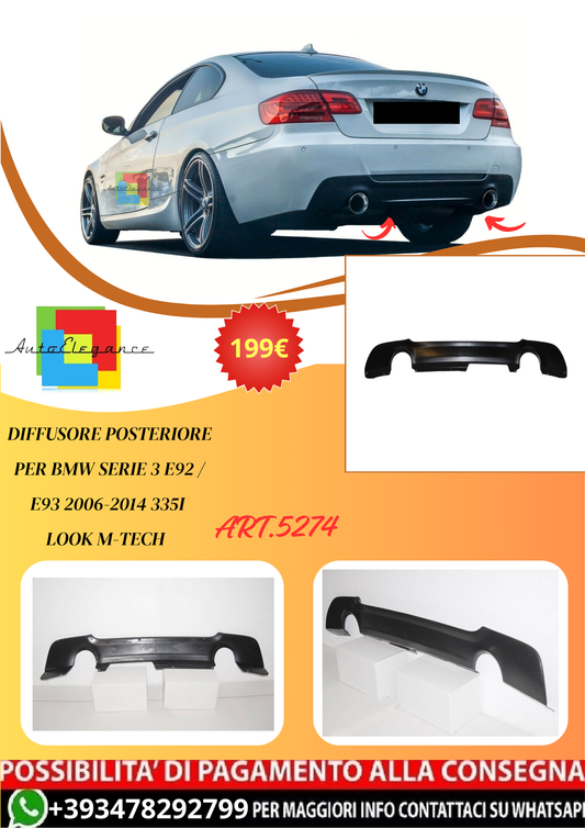 💫ART.5274 Diffusore Posteriore BMW Serie 3 E92 / E93 06-14 335I Look M-Tech💫