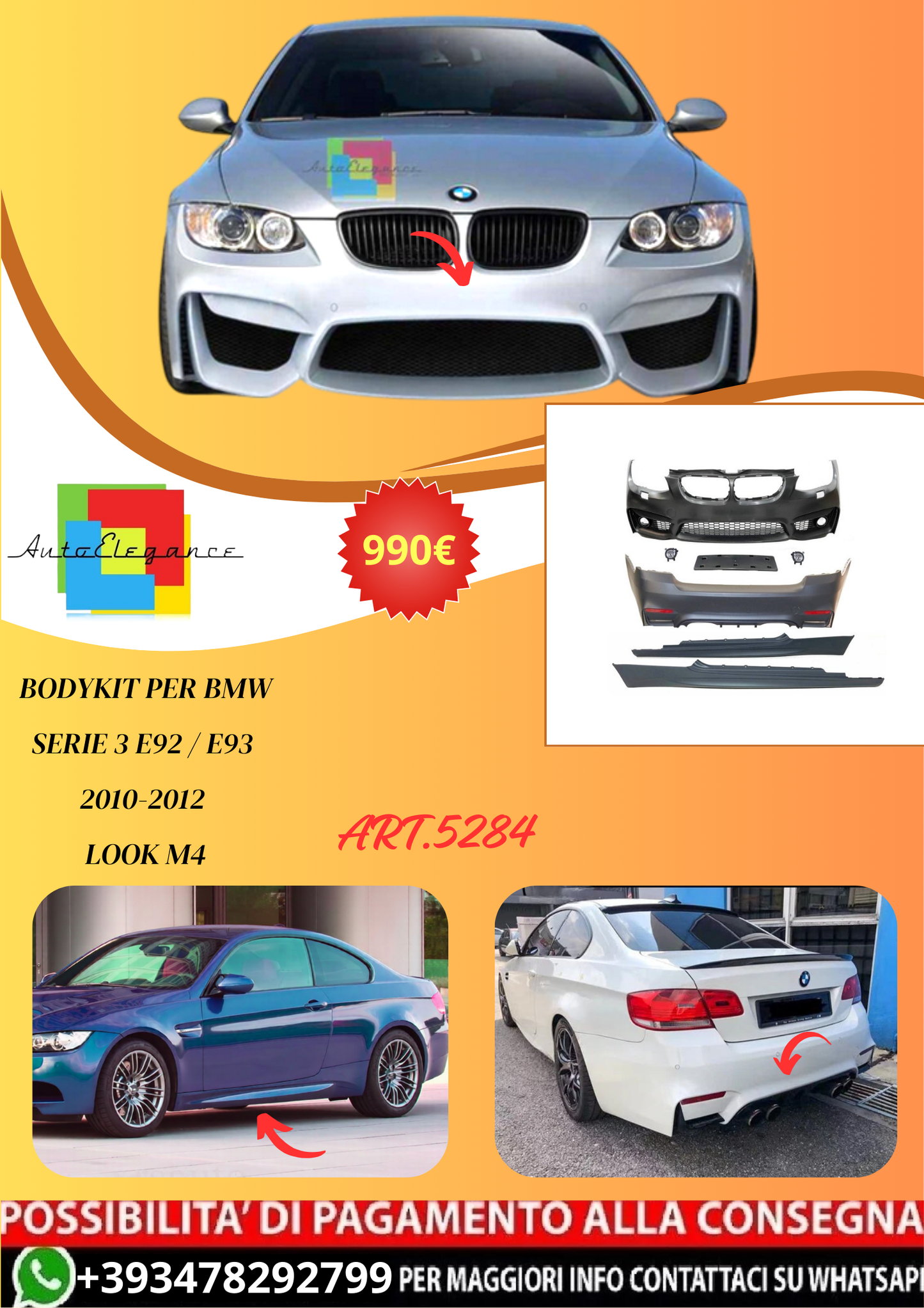 💫ART.5284 Bodykit per BMW Serie 3 E92 / E93 2010-2012 Look M4💫