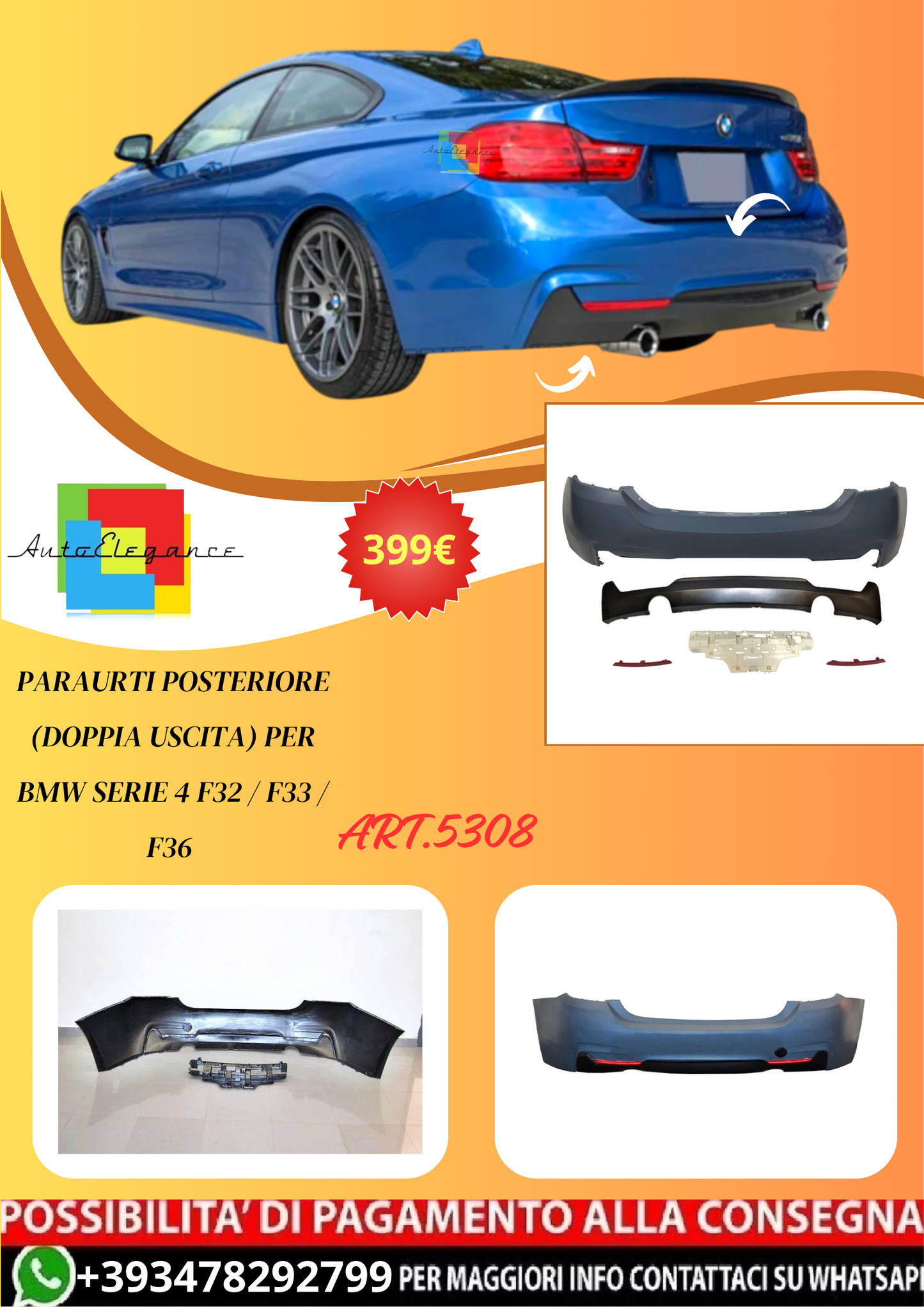 💫ART.5308 Paraurti Posteriore (Doppia Uscita) per BMW F32 / F33 / F36💫