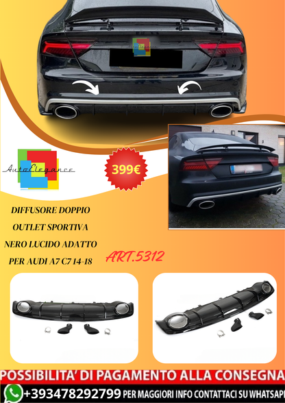 💫ART.5312 DIFFUSORE DOPPIO OUTLET SPORTIVA adatto per AUDI A7 C7 14-18💫