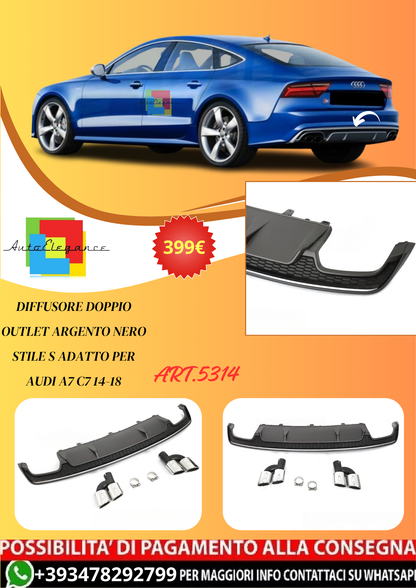 💫ART.5314 DIFFUSORE DOPPIO OUTLET ARGENTO NERO STILE S AUDI A7 C7 14-18💫