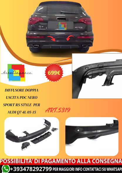 💫ART.5319 DIFFUSORE DOPPIA USCITA NERO SPORT RS STYLE per AUDI Q7 4L 05-15💫