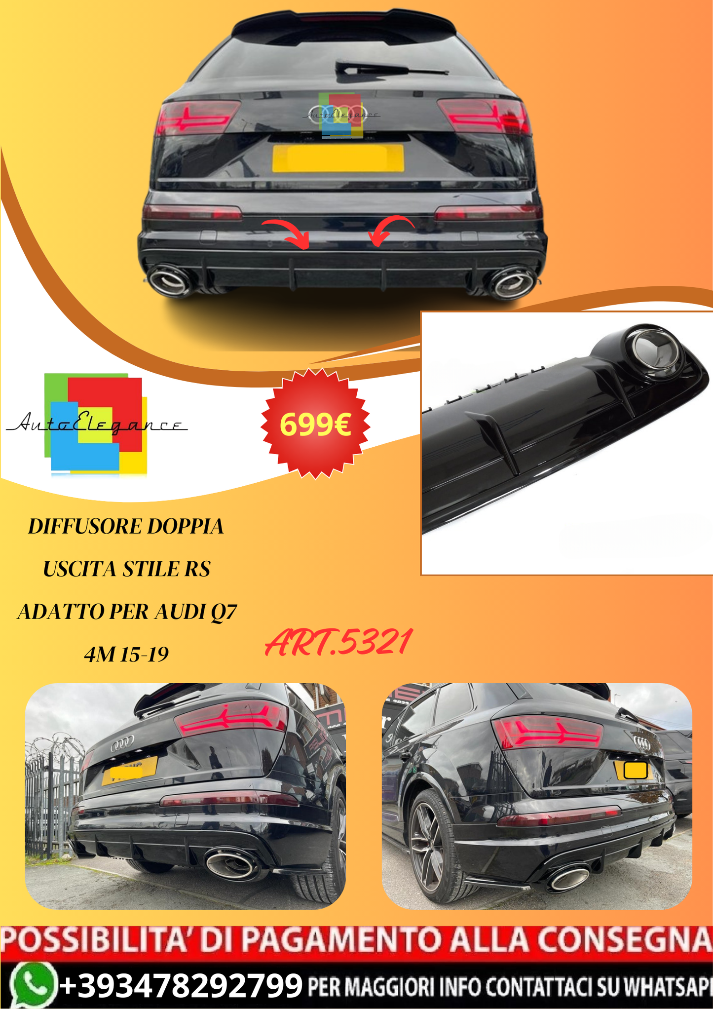 💫ART.5321 DIFFUSORE DOPPIA USCITA STILE RS adatto per AUDI Q7 4M 15-19💫