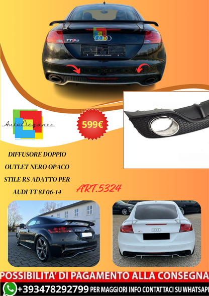 💫ART.5324 DIFFUSORE DOPPIO OUTLET NERO OPACO STILE RS per AUDI TT 8J 06-14💫