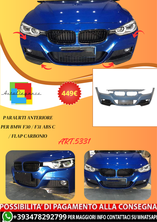 💫ART.5331 Paraurti Anteriore per Serie 3 BMW F30 / F31 ABS C / Flap Carbonio💫