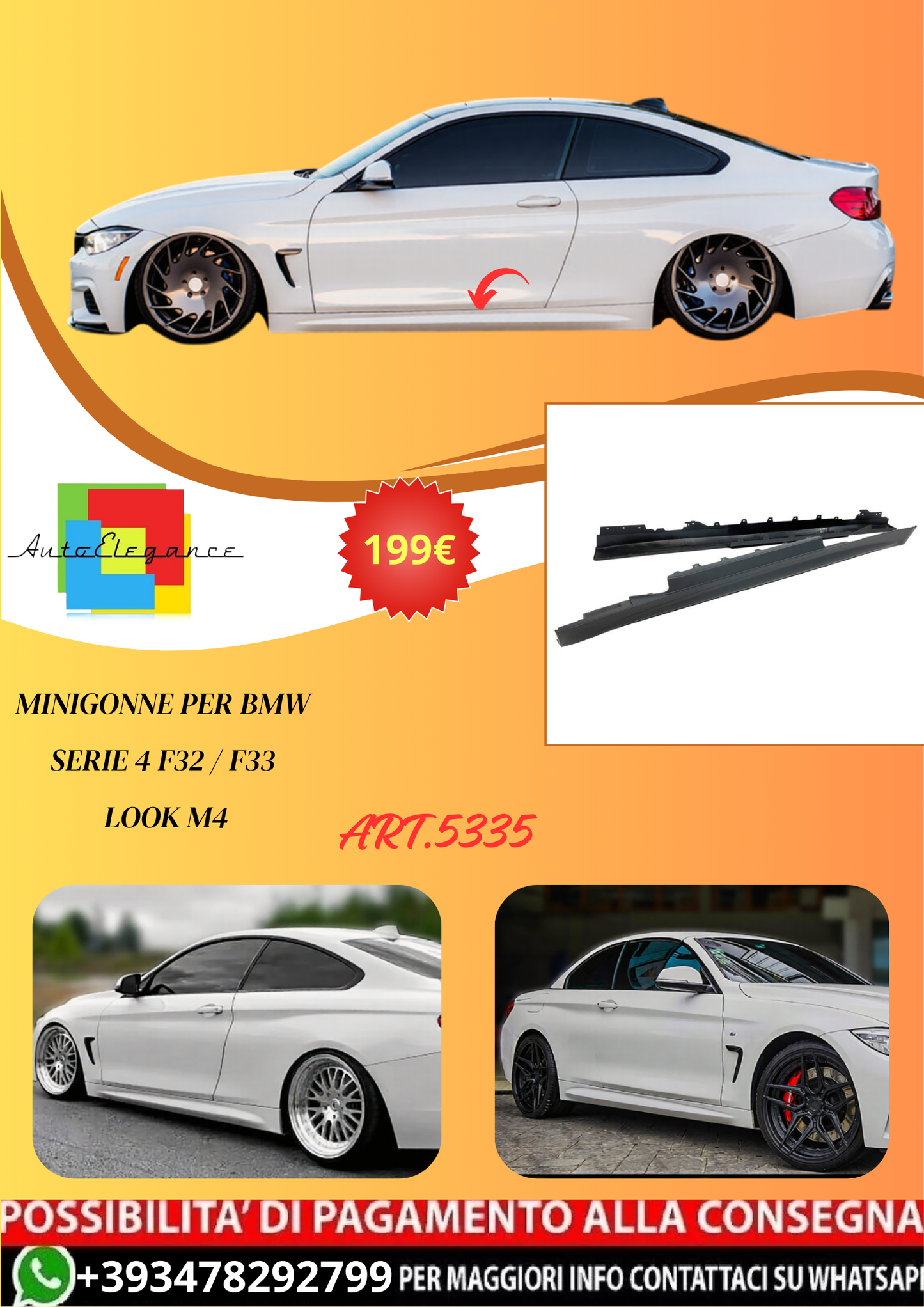 💫ART.5335 Minigonne per BMW Serie 4 F32 / F33 Look M4💫