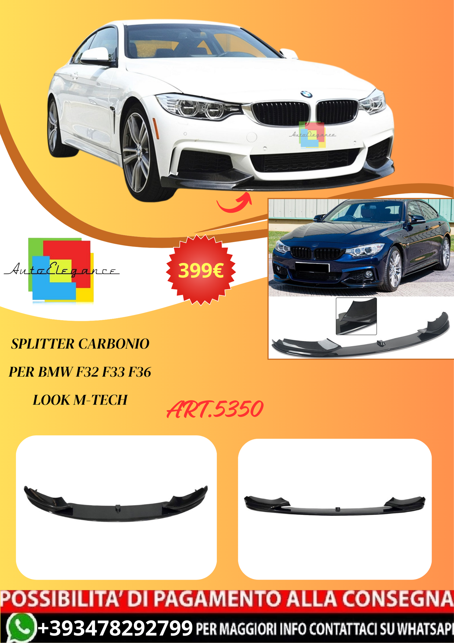 💫ART.5350 Splitter Carbonio per BMW F32 F33 F36 Look M-Tech💫
