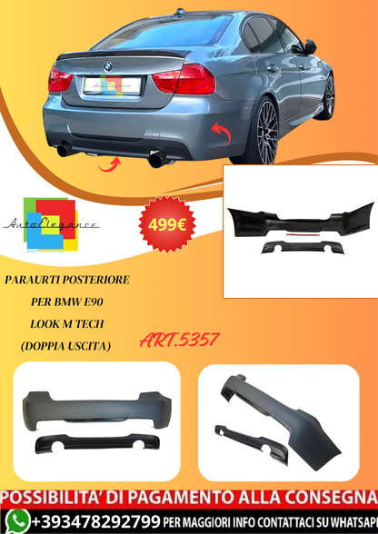 💫ART.5357 Paraurti Posteriore per BMW E90 Look M Tech (Doppia Uscita) ABS💫