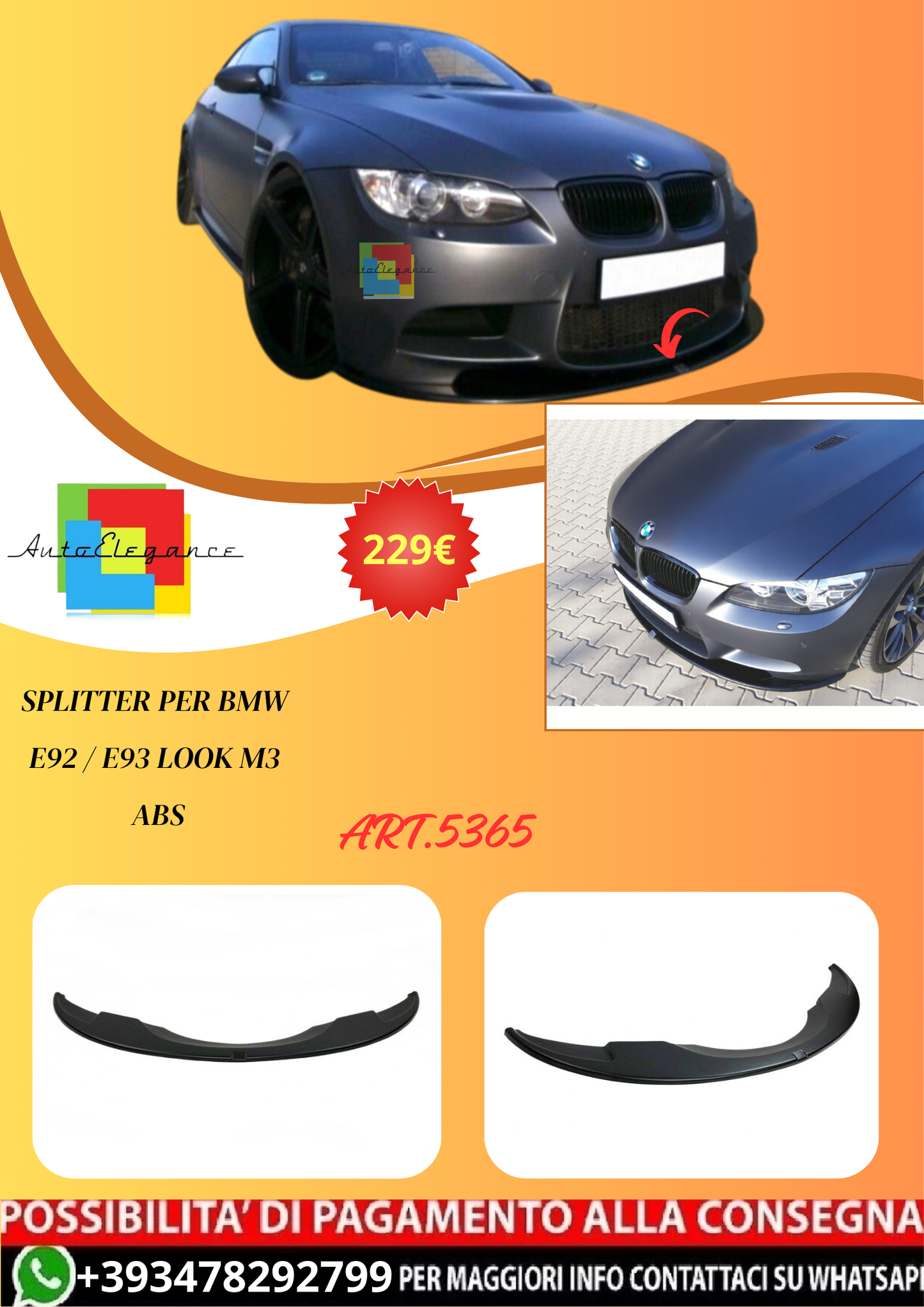 💫ART.5365 Splitter per BMW E92 / E93 Look M3 ABS💫