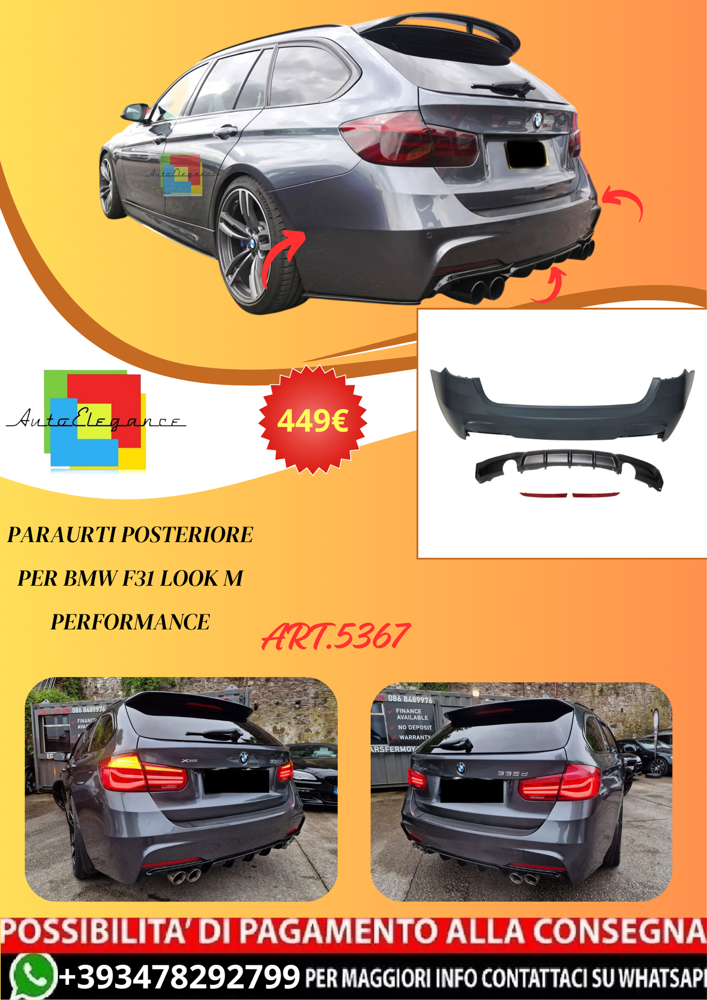 💫ART.5367 Paraurti Posteriore per BMW Serie 3 F31 Look M Performance💫