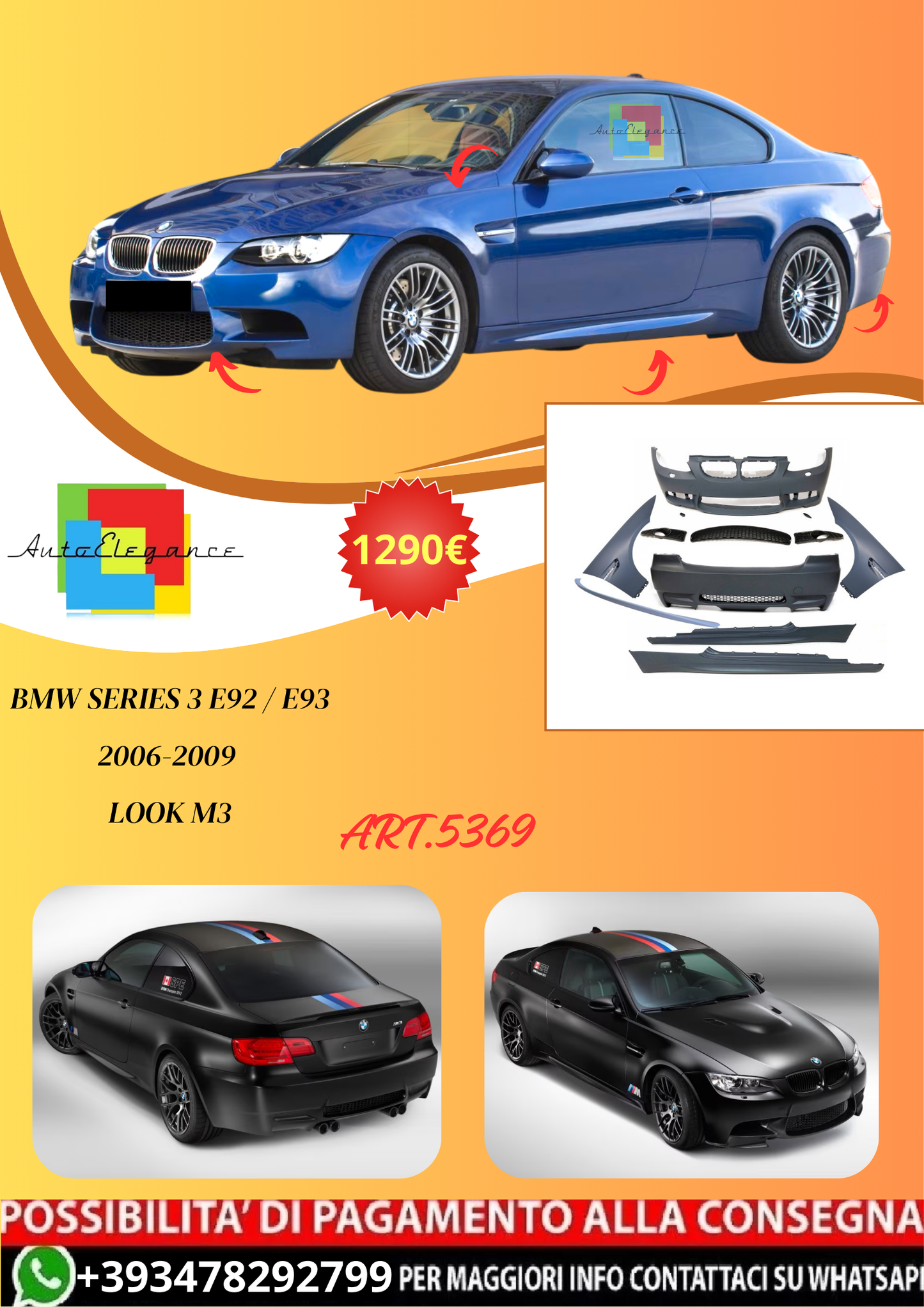 💫ART.5369 BMW Series 3 E92 / E93 2006-2009 Look M3💫
