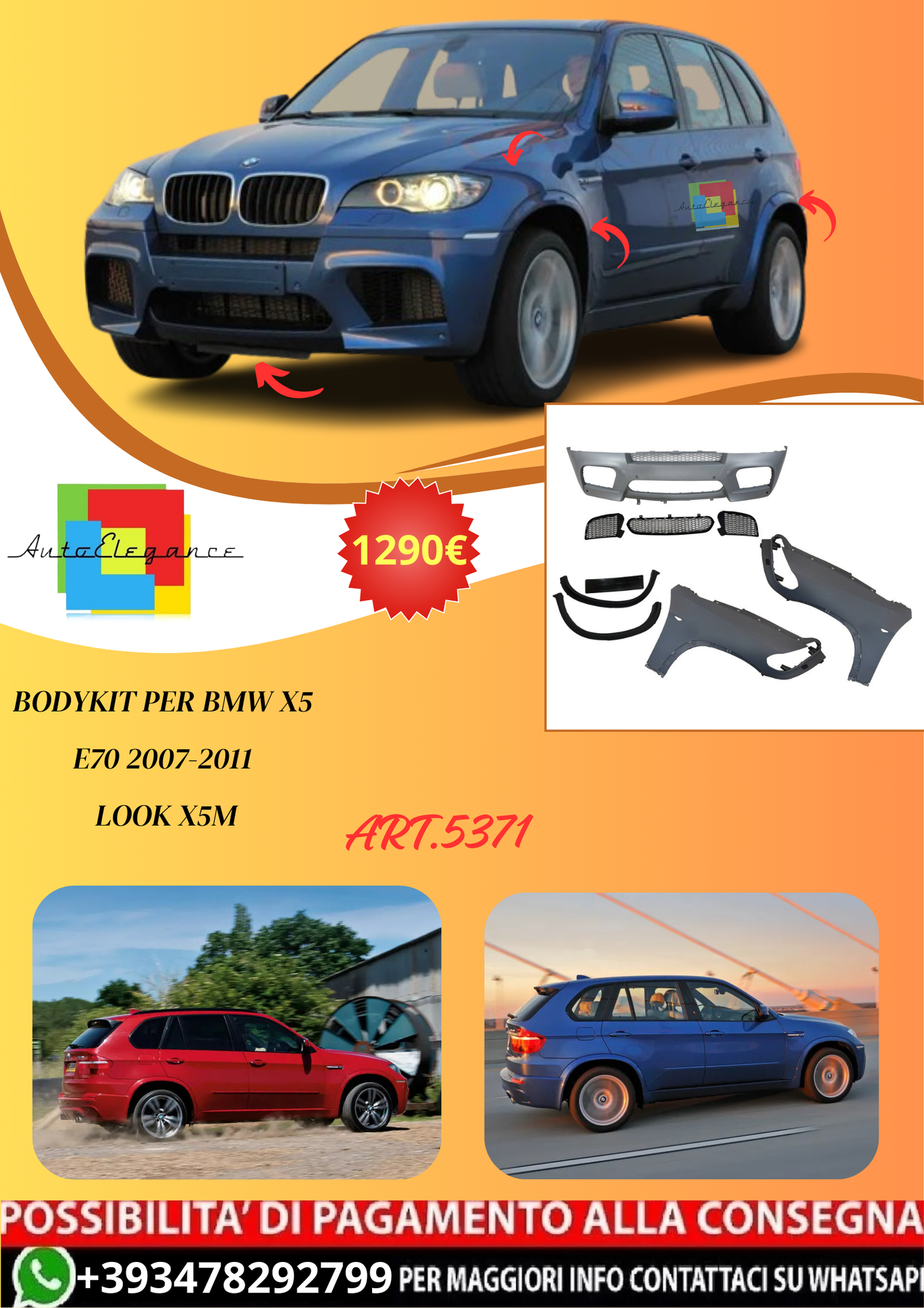 💫ART.5371 Bodykit per BMW X5 E70 2007-2011 look X5M💫