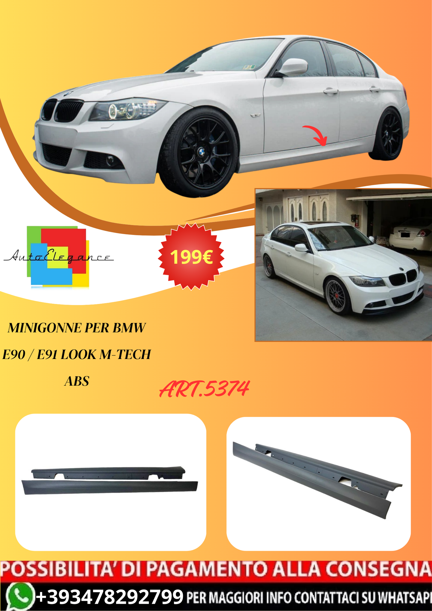 💫ART.5374 Minigonne per BMW E90 / E91 Look M-Tech ABS💫